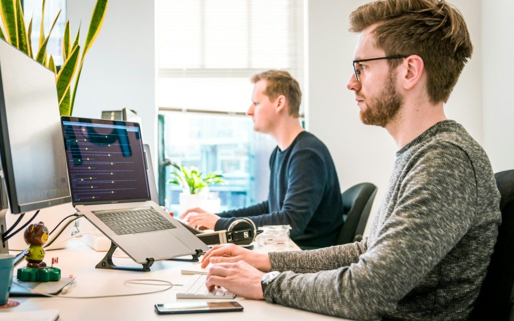 Developer working at a desktop workstation